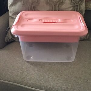 Pink Plastic Storage Container with Removable Tray Organizer